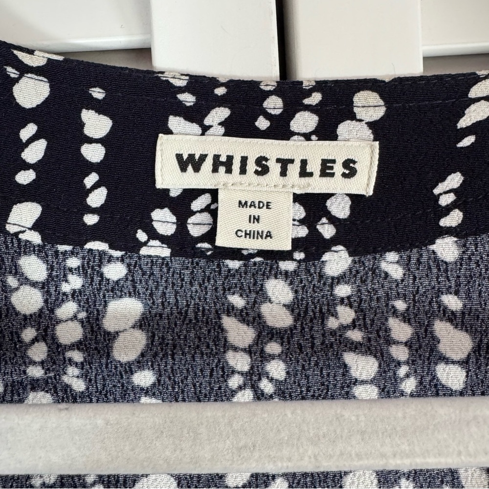Whistles Savannah Print Wrap Dress Abstract Polka Dots Navy White Costal Size 10 - Picture 5 of 15